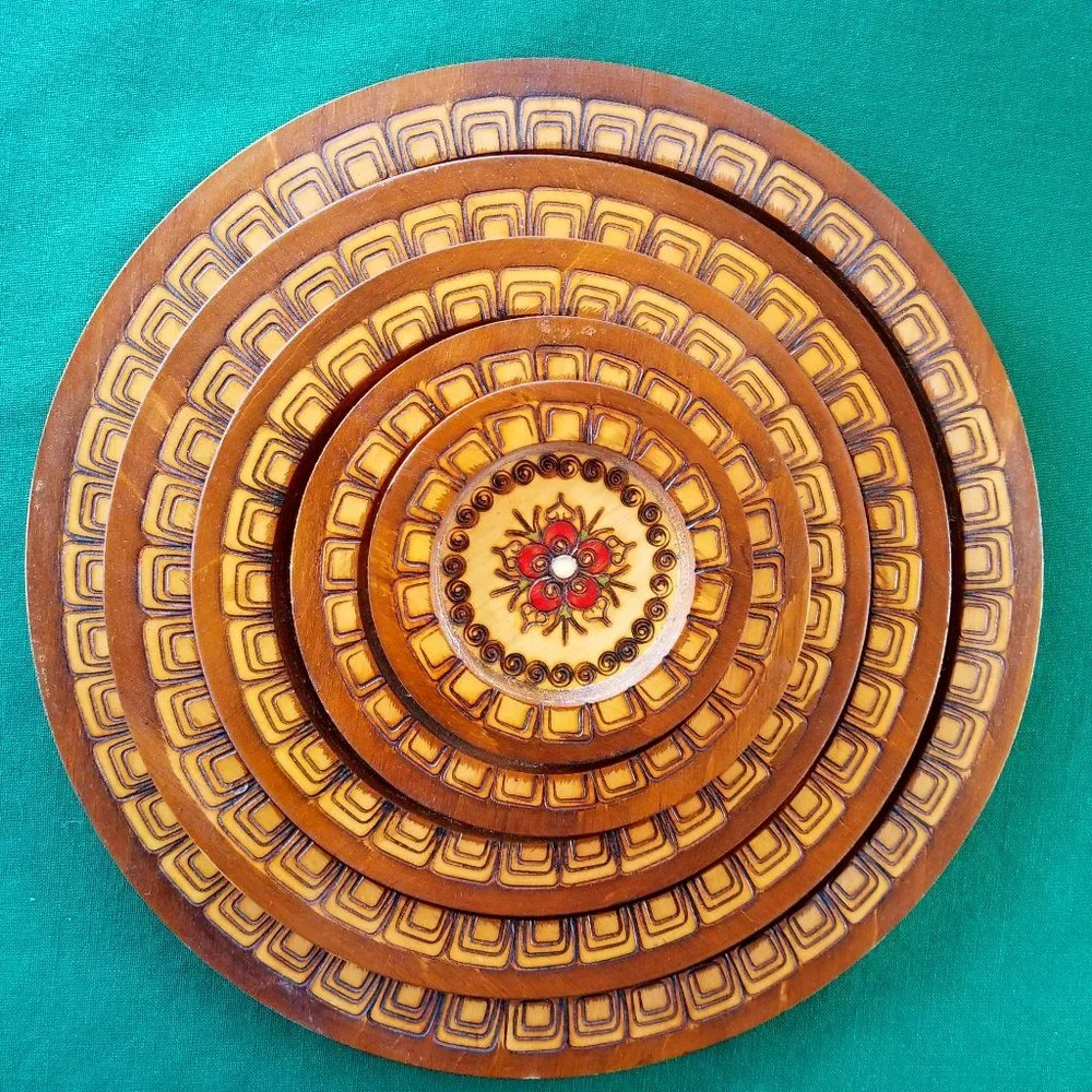 🎉HP🎉 Decorative Folk Art Set of 5 Wooden Nesting Plates Made in Poland - Picture 5 of 7
